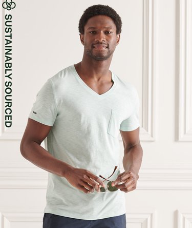 Slub T-shirt van biologisch katoen met V-hals en borstzakje Image 1
