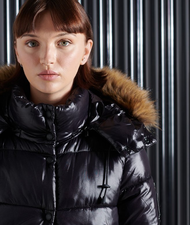 womens High Shine Toya Bomber Jacket in Black Superdry UK