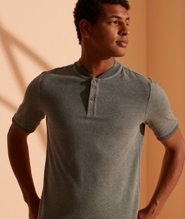 Organic Cotton Henley Collar Pique Polo Shirt Image 3