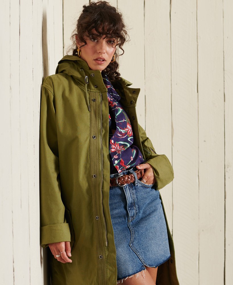 womens Oversized Fishtail Parka Coat in Lieutenant Olive | Superdry US