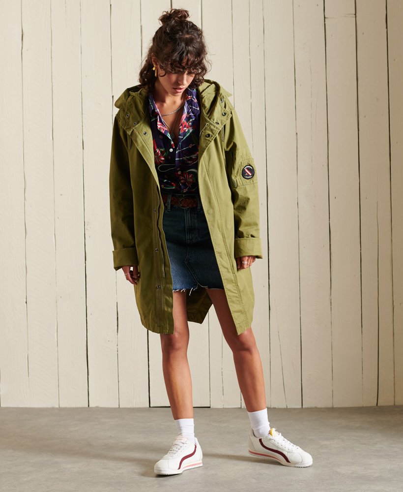 womens Oversized Fishtail Parka Coat in Lieutenant Olive
