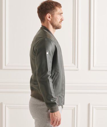 Leather Flight Bomber Jacket Image 3