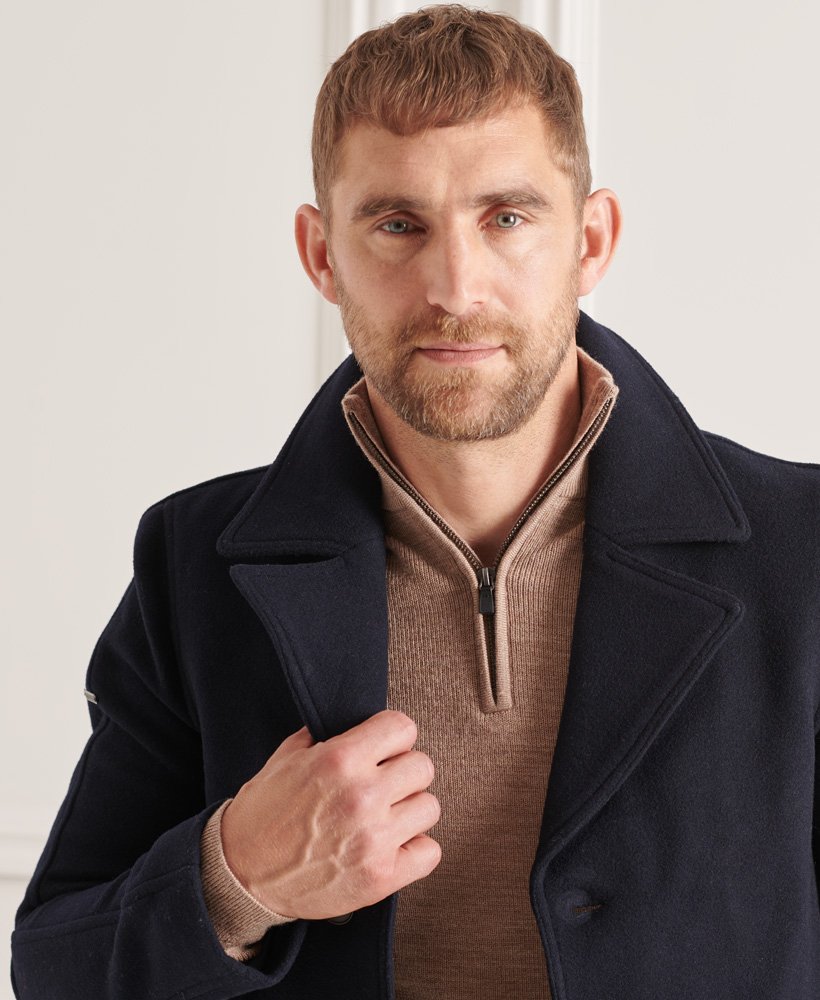 ジャケット・アウター FanoStudios wool short coat mens Studios Short Wool Coat in Eclipse Navy | Superdry US
