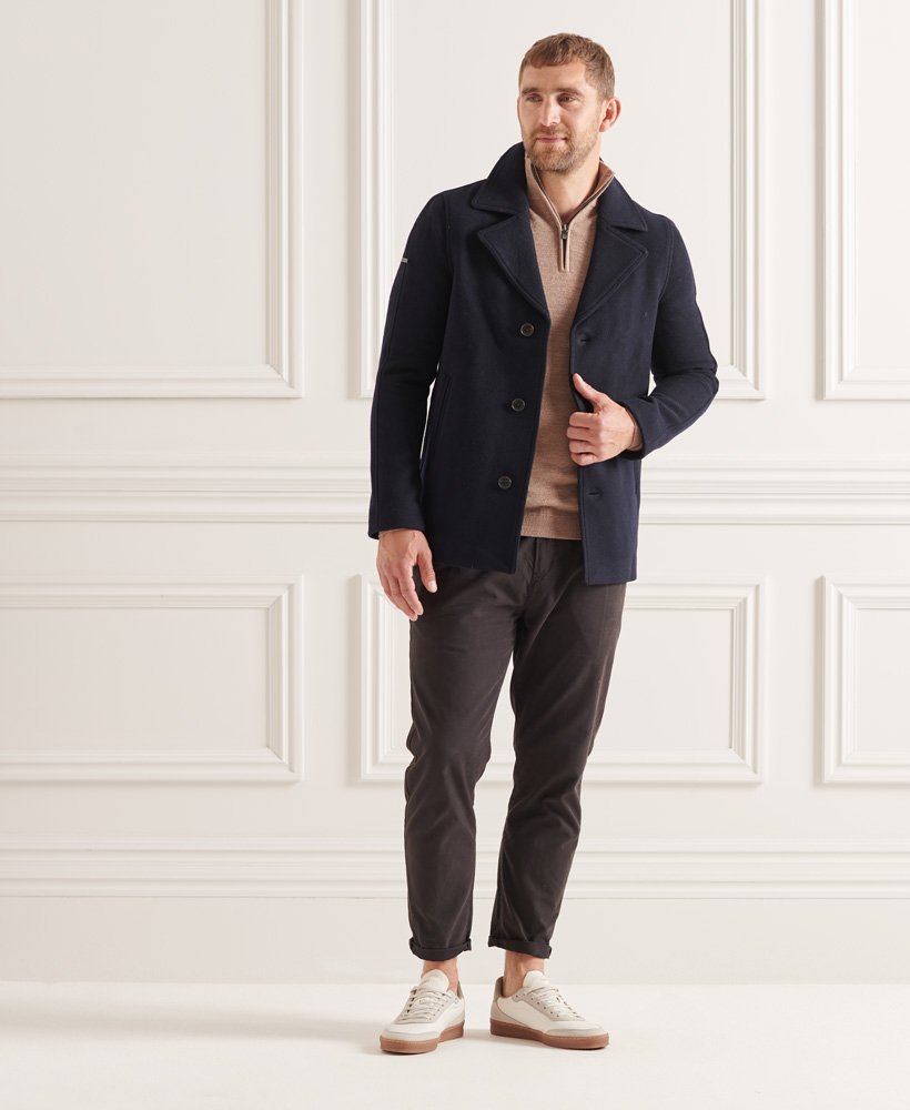 mens Studios Short Wool Coat in Eclipse Navy | Superdry US