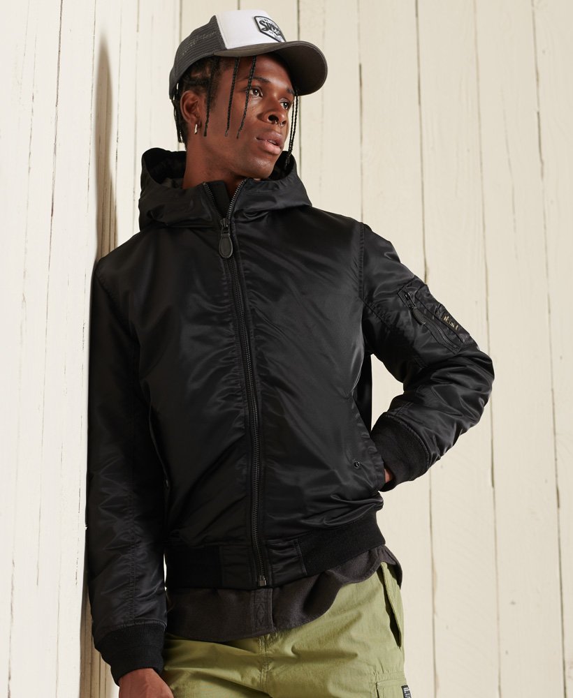 mens MA1 Hooded Bomber Jacket in Black | Superdry CA-EN