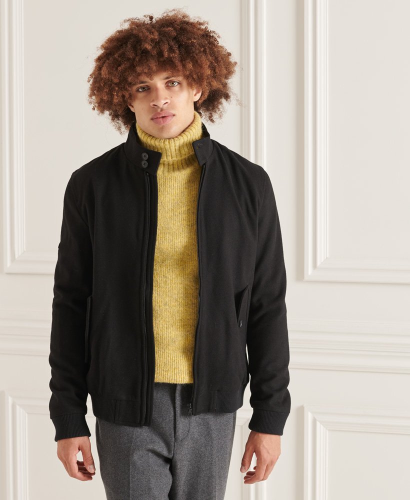 mens Studios Wool Harrington Jacket in Black | Superdry UK