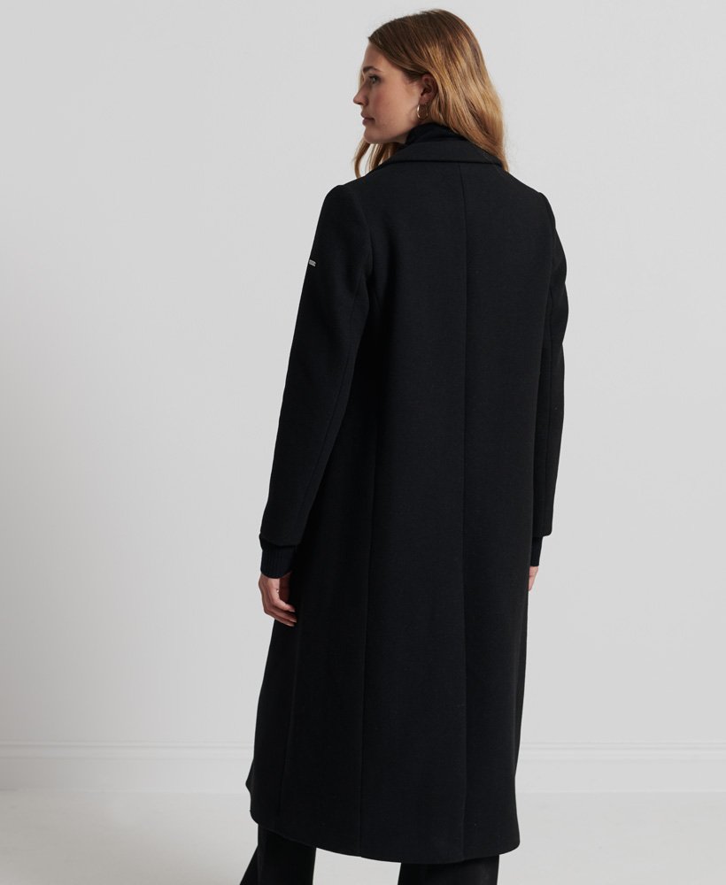 womens Quilt Wool Crombie Coat in Black | Superdry CA-EN