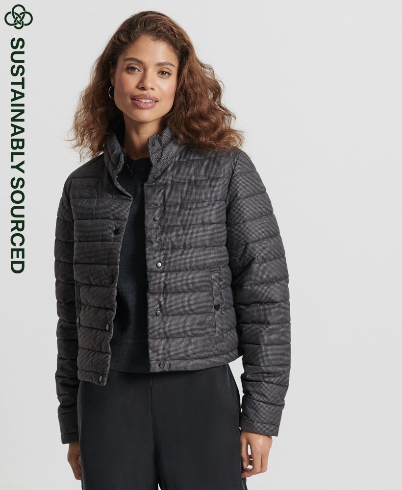 womens Boxy Fuji Jacket in Grey Dogstooth | Superdry US