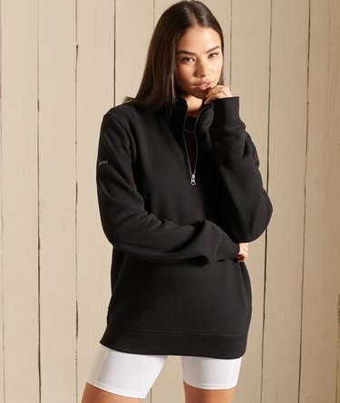 Loose Fit Embroidered Logo  Zip Henley Sweatshirt Image 1