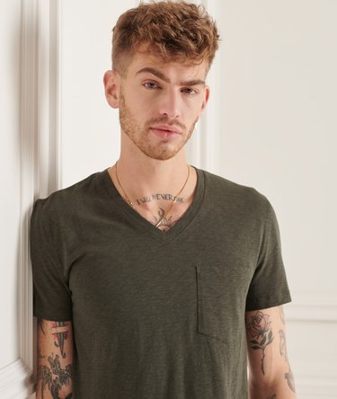 Organic Cotton V Neck Slub Pocket T-Shirt Image 3