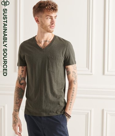 Organic Cotton V Neck Slub Pocket T-Shirt Image 1