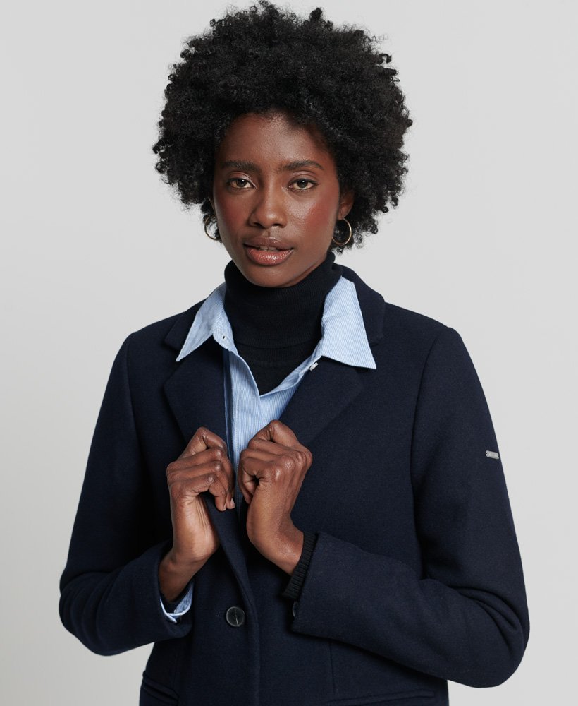 womens Quilt Wool Crombie Coat in Eclipse Navy | Superdry CA-EN