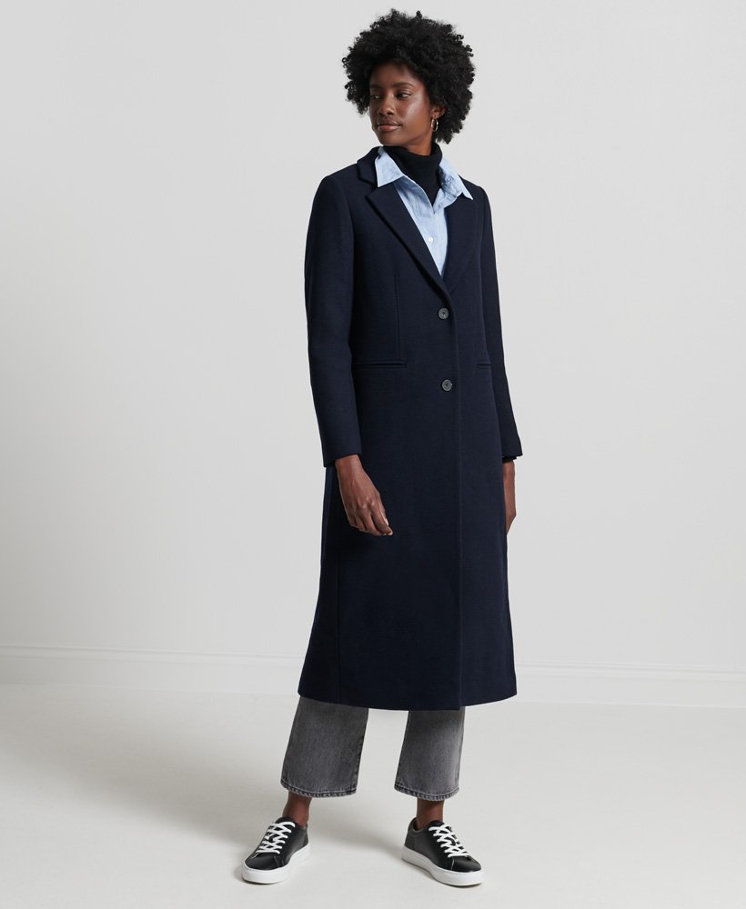 womens Quilt Wool Crombie Coat in Eclipse Navy | Superdry CA-EN