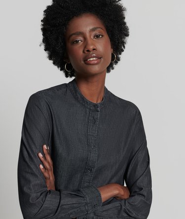Organic Cotton Chambray Grandad Shirt Image 4