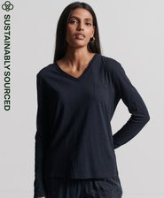 Organic Cotton Long Sleeve Pocket V-Neck Top