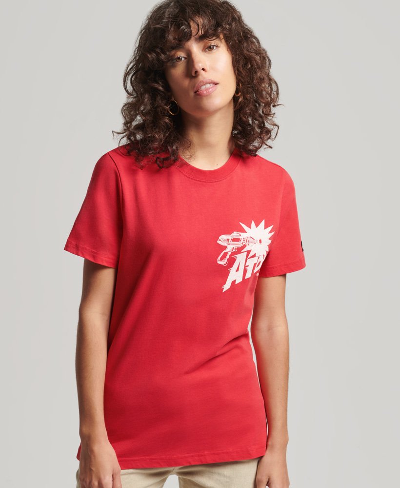 womens Vintage Crossing Lines T-Shirt in Drop Kick Red 2 | Superdry US