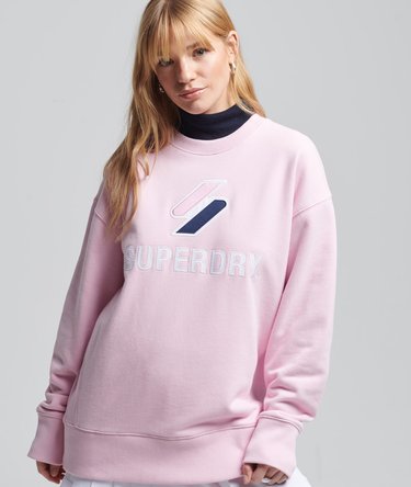 Übergroßes Code Sweatshirt mit gestapelten Applikationen und Rundhalsausschnitt Image 1