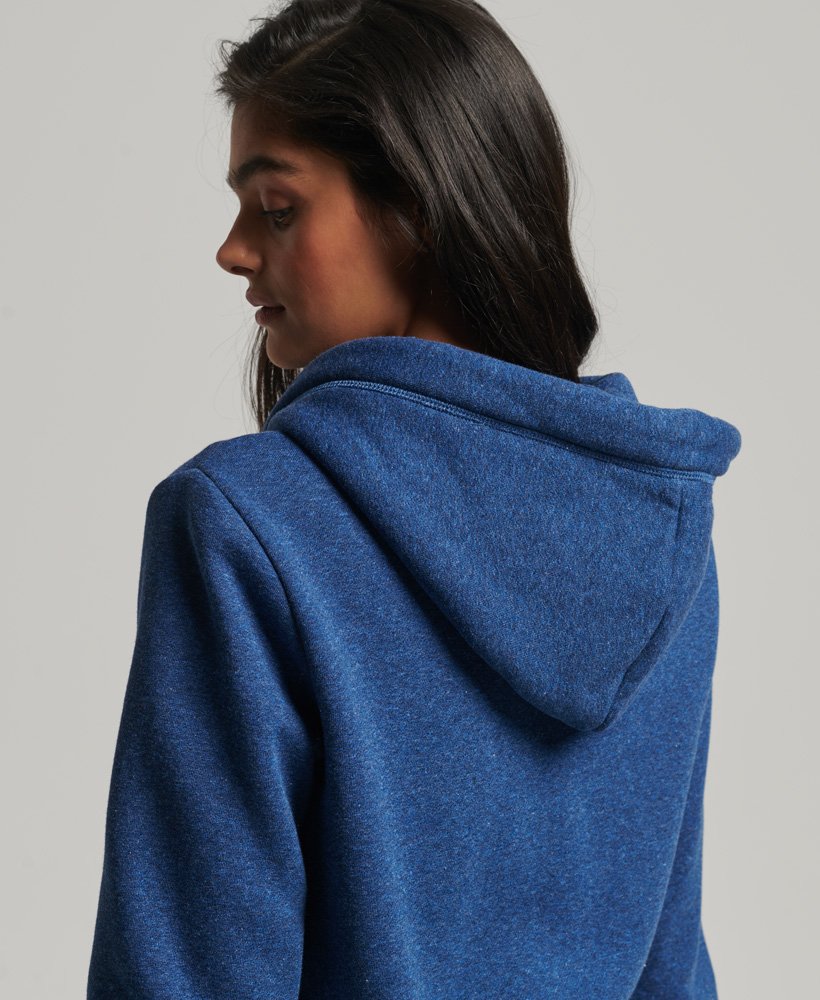 womens Organic Cotton Vintage Logo Zip Hoodie in Bright Blue Marl