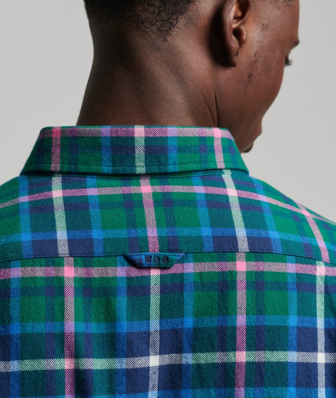 Chemise Bûcheron à Manches Longues Superdry - Coton Biologique à Carreaux Bleu - Poche Poitrine, Col Et Poignets Boutonnés
