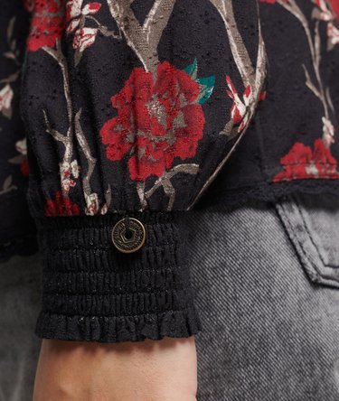 Geweven top met lange mouwen en borduursel Image 5