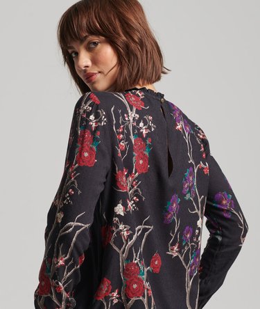 Geweven top met lange mouwen en borduursel Image 3