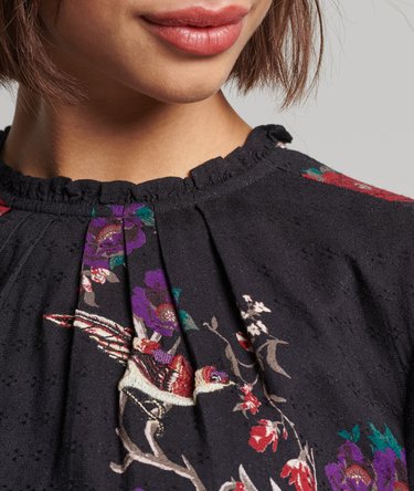 Geweven top met lange mouwen en borduursel Image 4