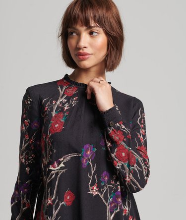 Geweven top met lange mouwen en borduursel Image 1