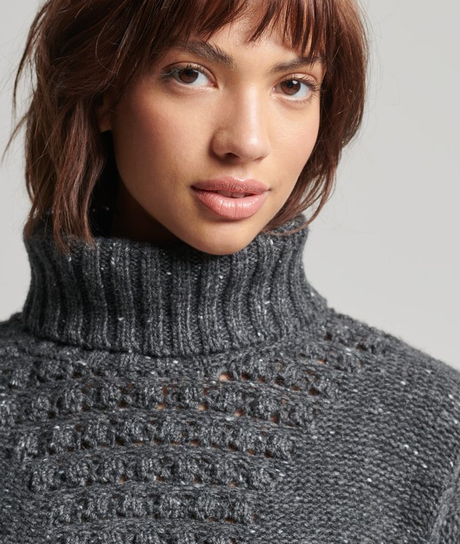 Grober Rollkragenpullover mit Zopfmuster zink meliert für Damen