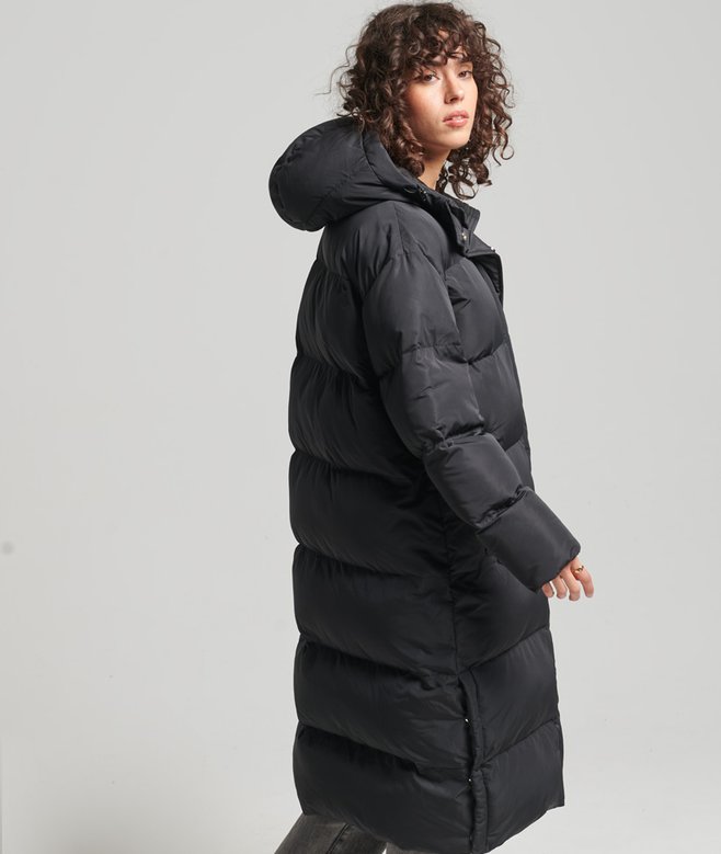 womens Longline Duvet Coat in Black Superdry UK
