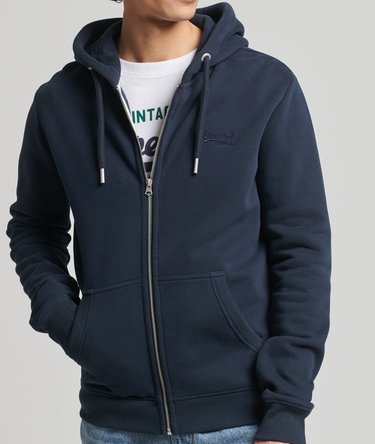 Organic Cotton Vintage Logo Embroidered Zip Hoodie Image 3