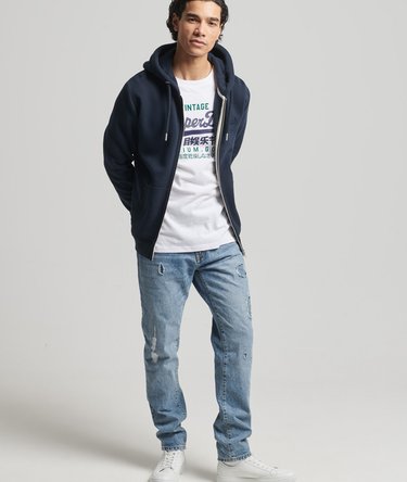 Organic Cotton Vintage Logo Embroidered Zip Hoodie Image 2