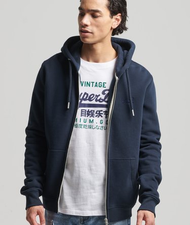 Organic Cotton Vintage Logo Embroidered Zip Hoodie Image 1