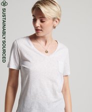 T-Shirt aus Bio-Baumwolle mit V-Ausschnitt und Tasche