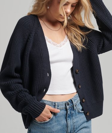 Cropped V-Neck Cardigan Image 3