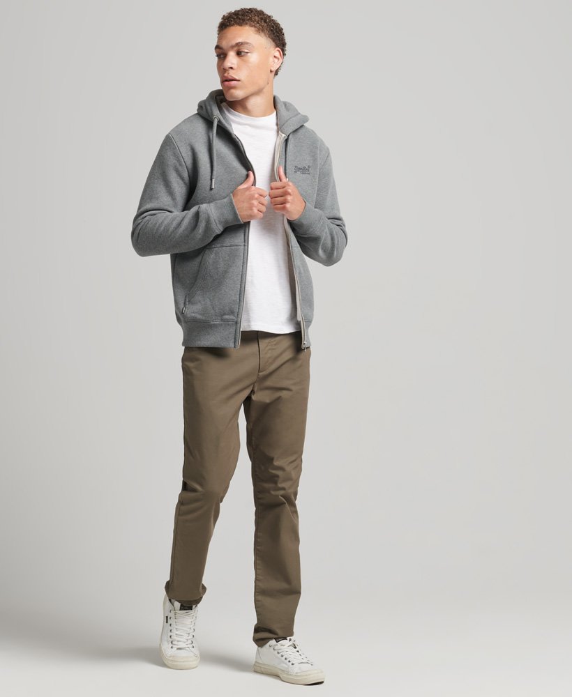 mens Organic Cotton Vintage Logo Embroidered Zip Hoodie in