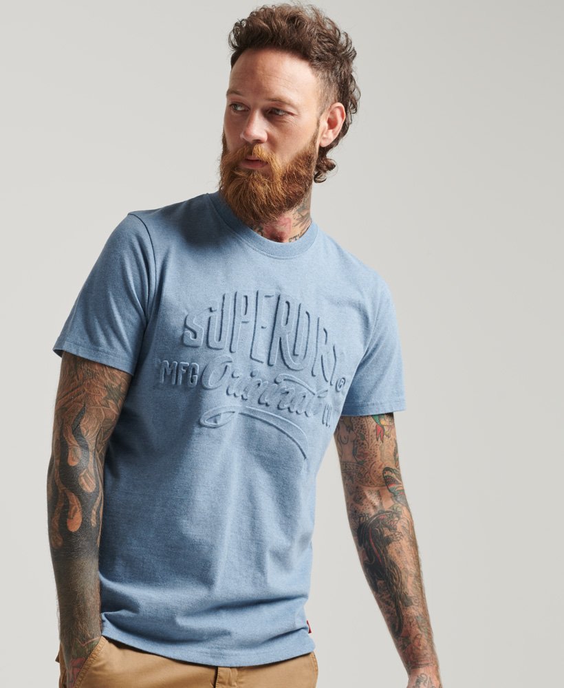 Texturized Script Clothing mens Script Style Embossed T-Shirt in Jeans Marl | Superdry UK