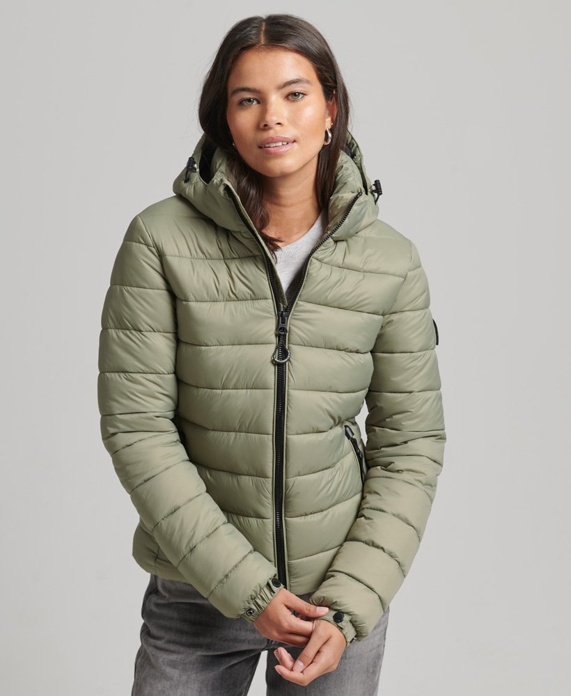 womens Hooded Classic Puffer Jacket in LIGHT KHAKI | Superdry CA-EN