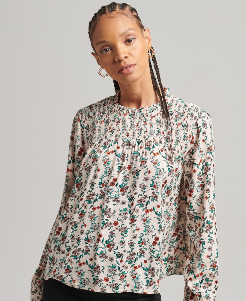smocked bell sleeve top
