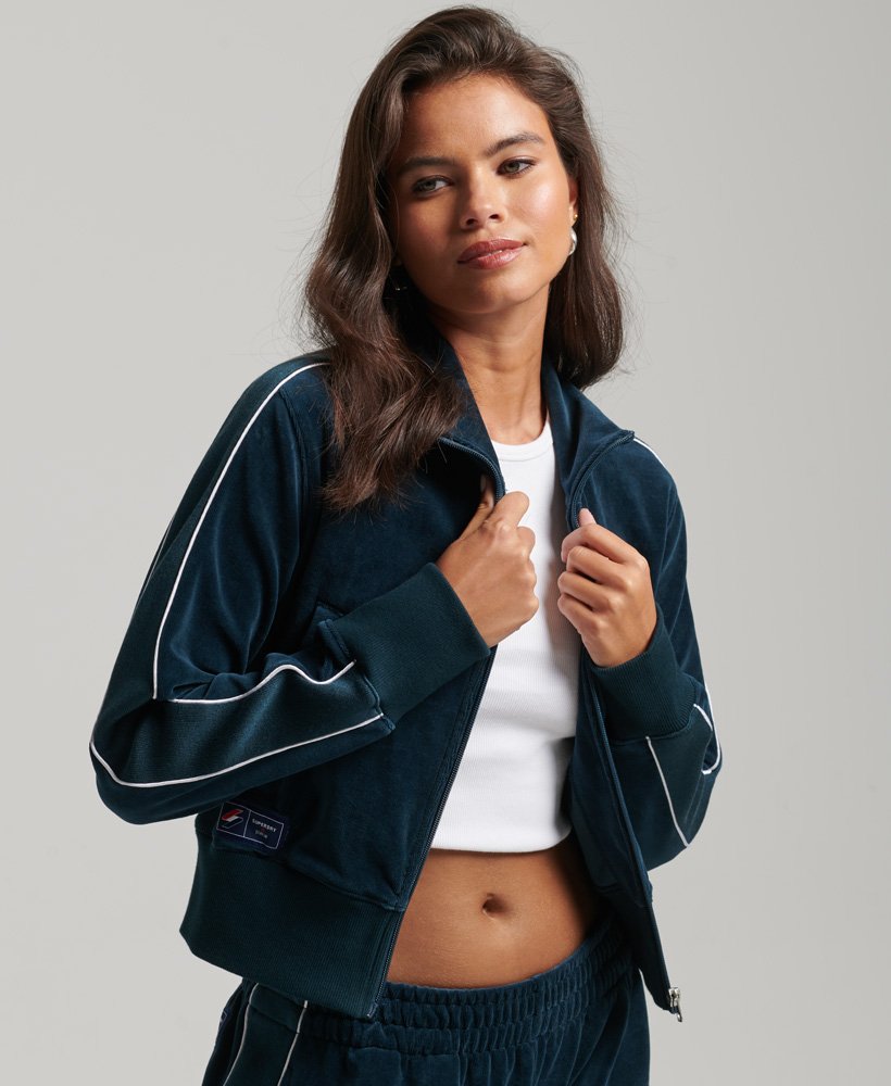 womens Code S Logo Velour Track Top in Zinc Blue | Superdry CA-EN