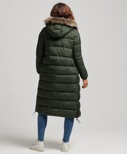 Doudoune longue à capuche avec fausse fourrure