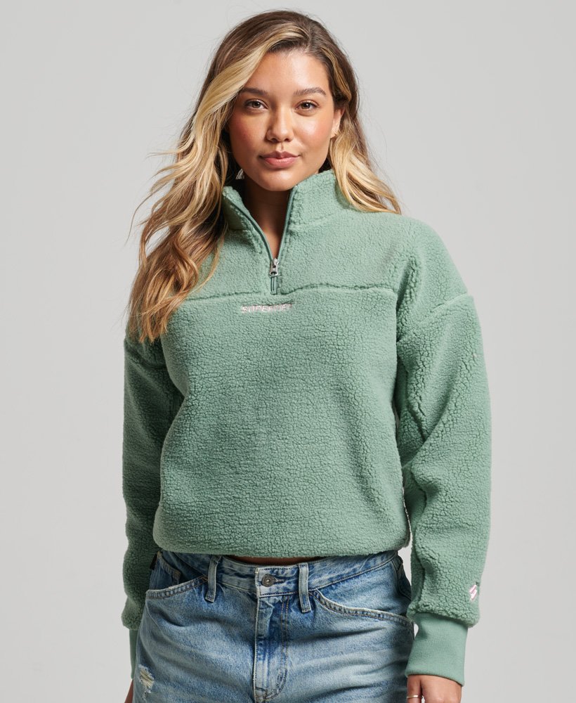 womens Soft Lined Half Zip Borg Teddy Sweatshirt in Granite Green Superdry IE