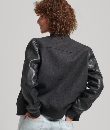 Wool Leather Mix Bomber Jacket Image 2
