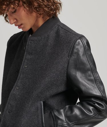 Wool Leather Mix Bomber Jacket Image 4