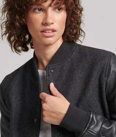Wool Leather Mix Bomber Jacket Image 3