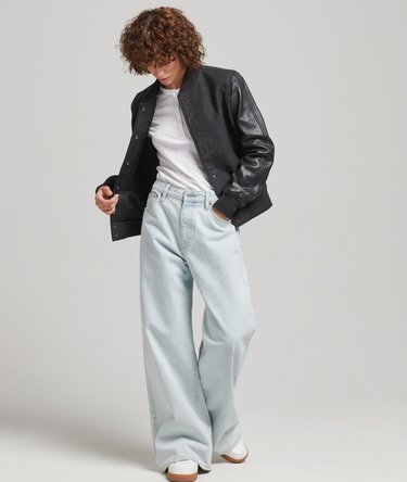 Wool Leather Mix Bomber Jacket Image 5