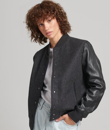 Wool Leather Mix Bomber Jacket Image 1