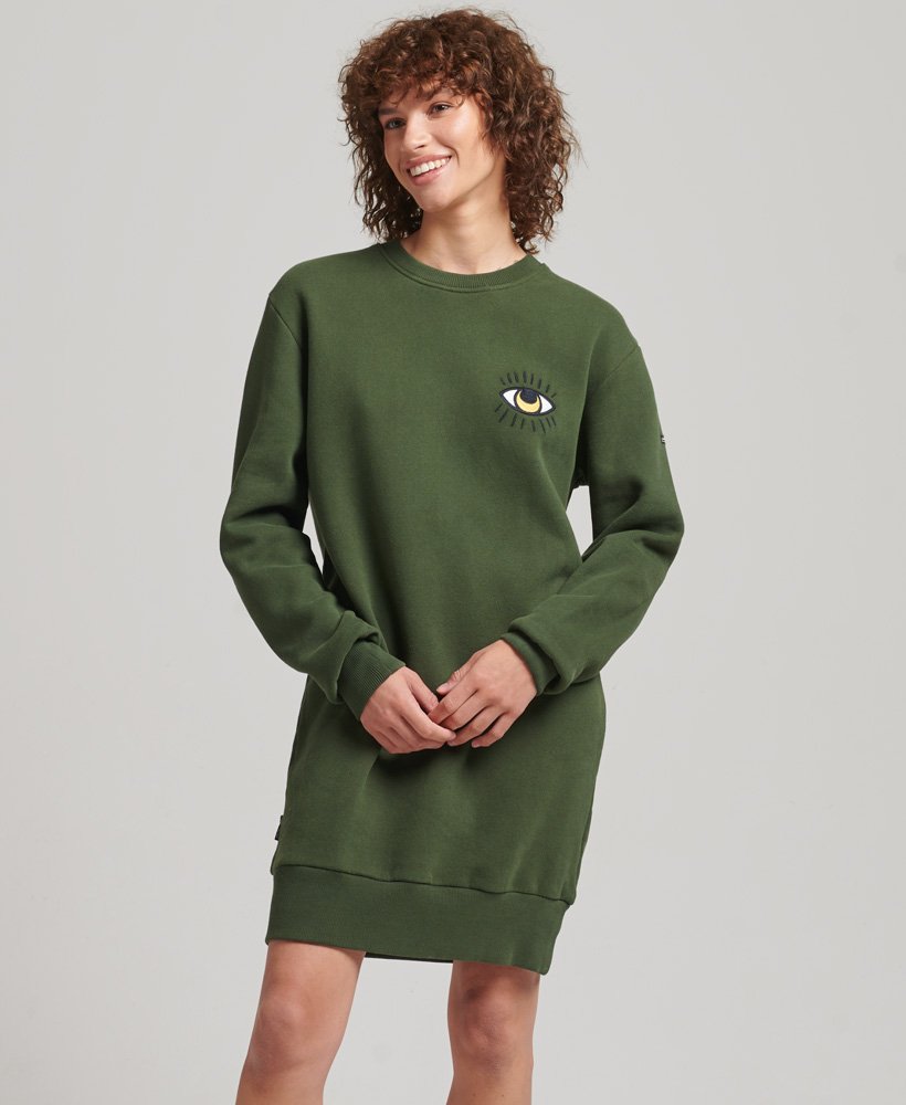 womens Nomadic Folk Sweatshirt Dress in ARMY GREEN | Superdry US