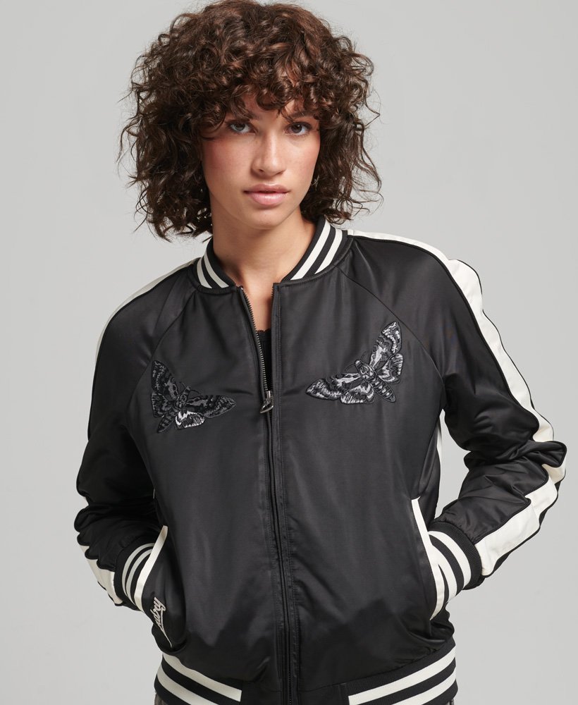 womens Sukajan Embroidered Bomber Jacket in Black | Superdry CA-EN