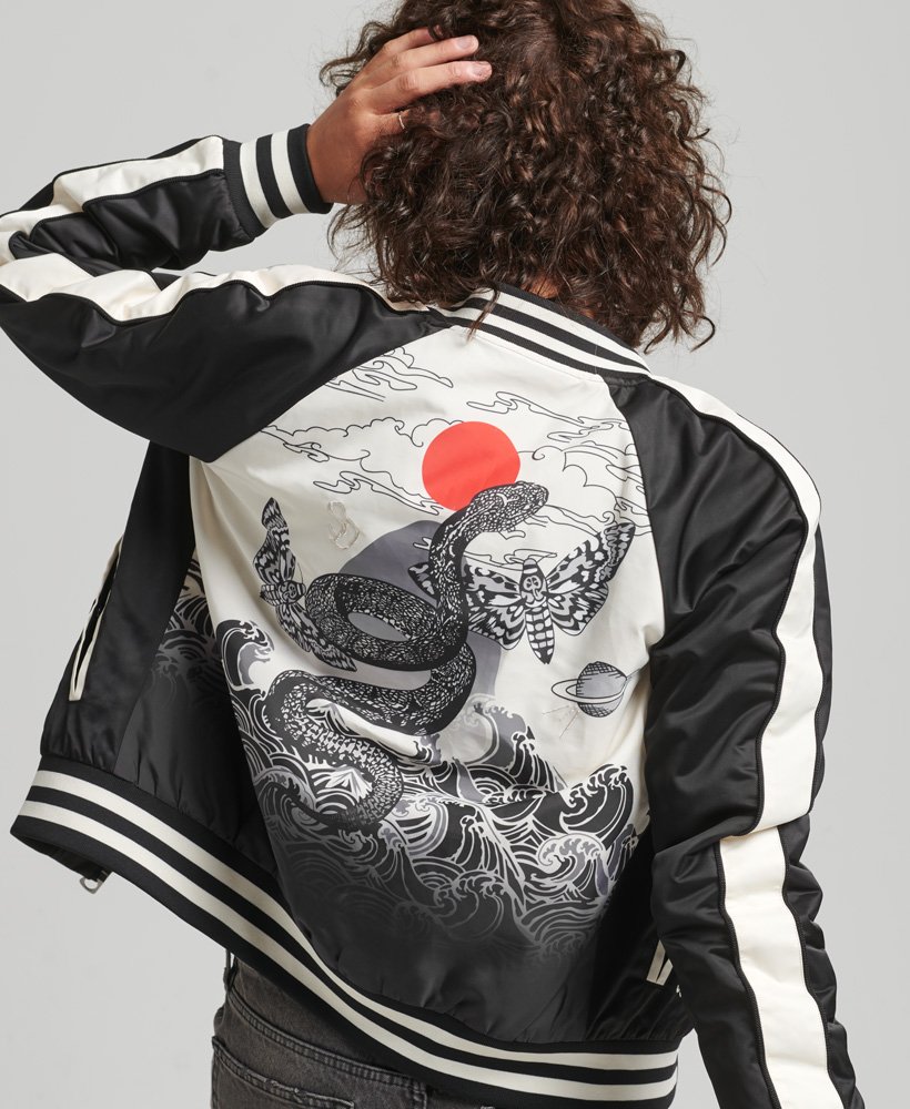 womens Sukajan Embroidered Bomber Jacket in Black | Superdry CA-EN