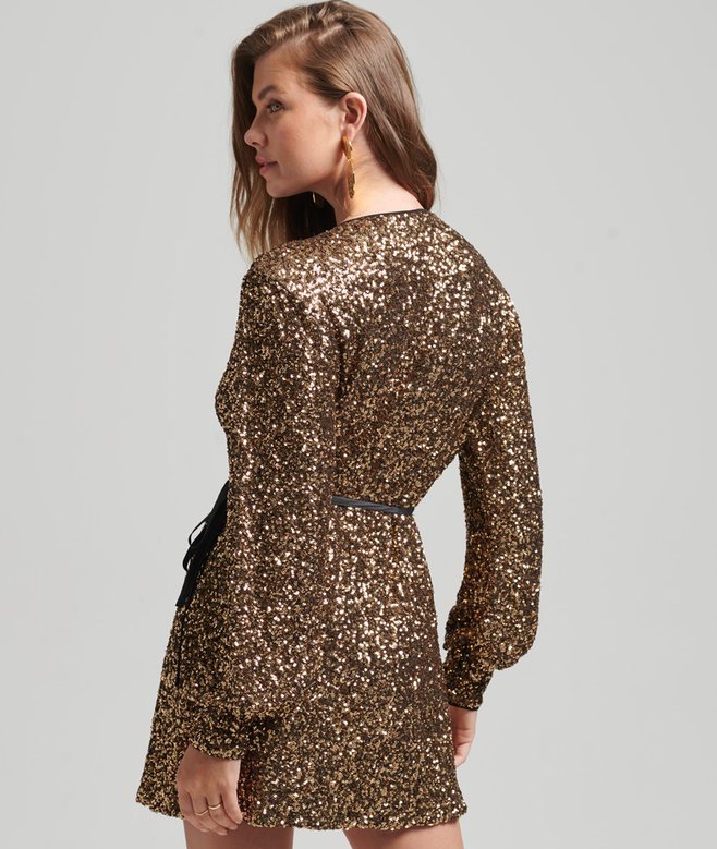 superdry gold sequin dress Superdry sleeveless sequin a line mini dress in Champagne Crinkle Sequin